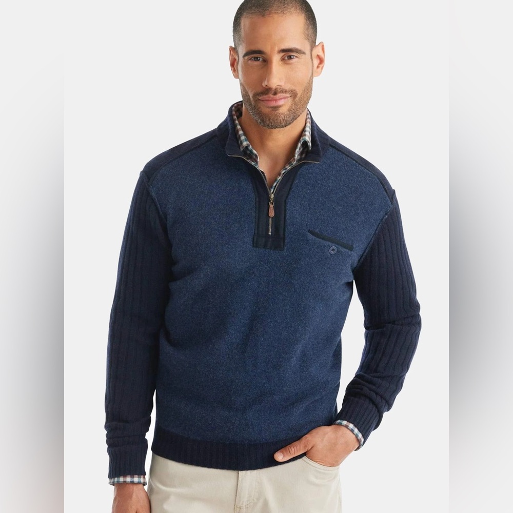 Johnnie-O Hugh 1/4 Zip Sweater 100% Merino Wool Large